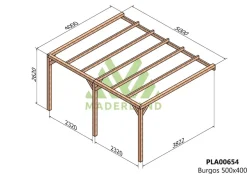 MADERLAND - Pergola en bois adossée - modèle burgos - 500 x 400 cm