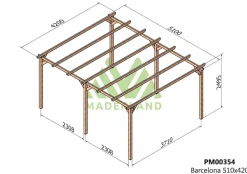 MADERLAND - Pergola en bois autoportante - modèle barcelona - 510 x 420 cm