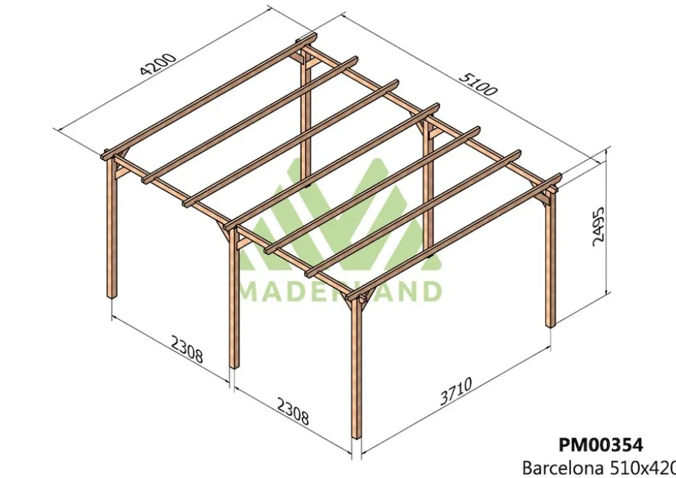 MADERLAND - Pergola en bois autoportante - modèle barcelona - 510 x 420 cm