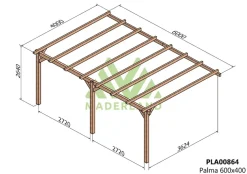 MADERLAND - Pergola en bois adossée - modèle palma - 600 x 400 cm