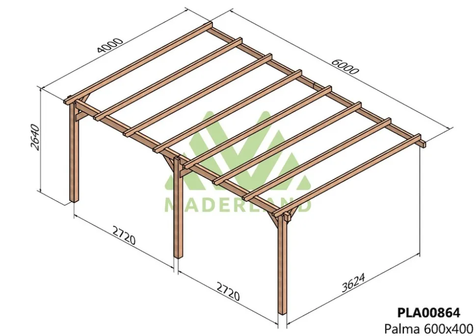 MADERLAND - Pergola en bois adossée - modèle palma - 600 x 400 cm