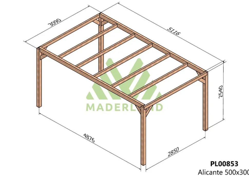 MADERLAND - Pergola en bois autoportante - modèle alicante - 500 x 300 cm