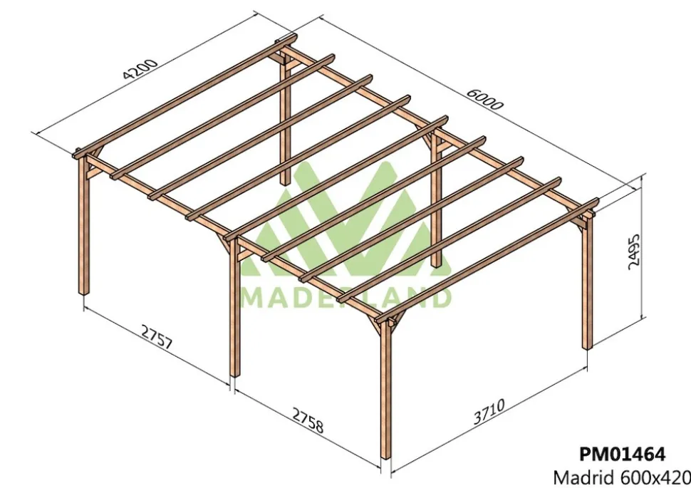 MADERLAND - Pergola en bois autoportante - modèle madrid - 600 x 420 cm