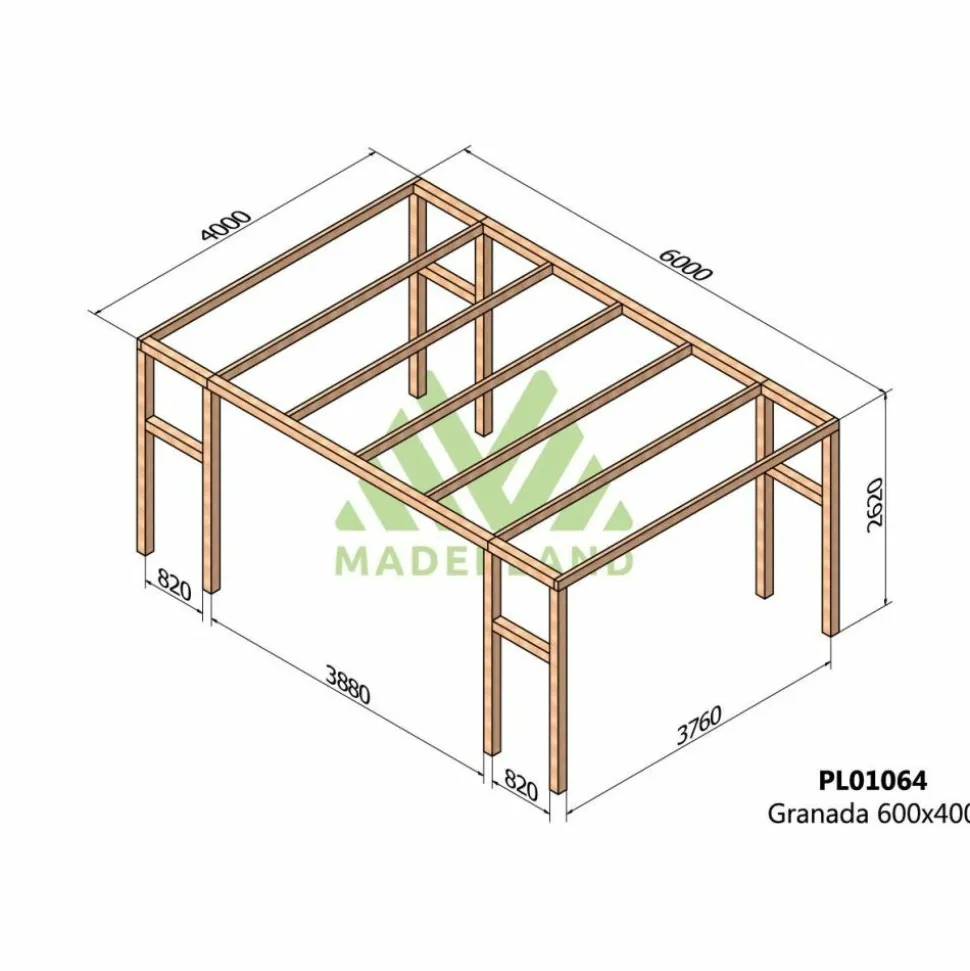 MADERLAND - Pergola en bois lamellé-collé granada 600 x 400 cm