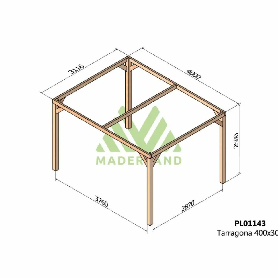 MADERLAND - Pergola en bois lamellé-collé tarragona 400 x 300 cm