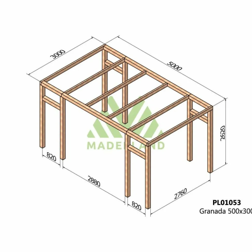 MADERLAND - Pergola en bois lamellé-collé granada 500 x 300 cm