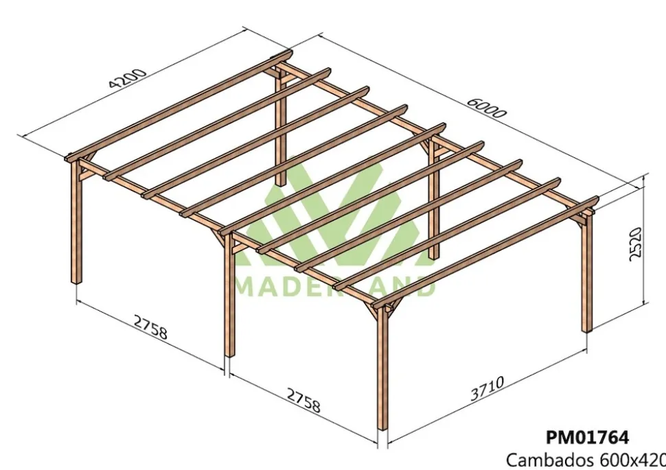 MADERLAND - Pergola en bois autoportante - modèle cambados - 600 x 420 cm