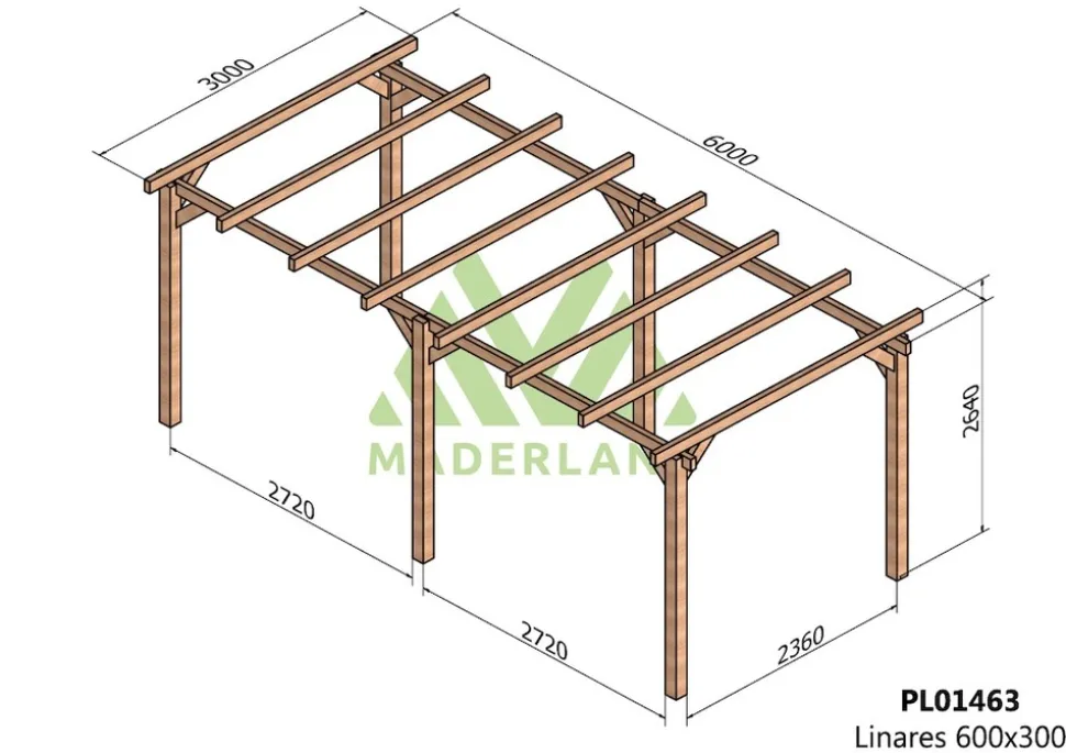 MADERLAND - Pergola en bois autoportante - modèle linares - 600 x 300 cm