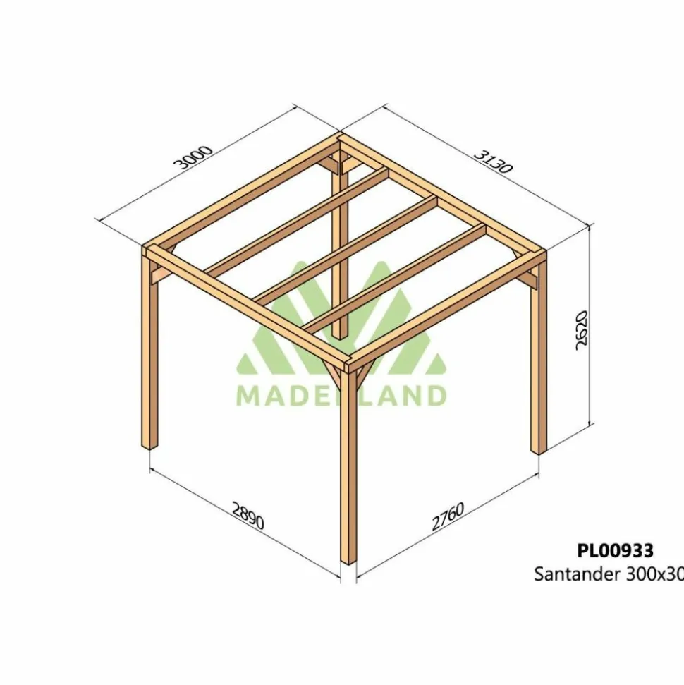 MADERLAND - Pergola en bois lamellé-collé santander 300 x 300 cm