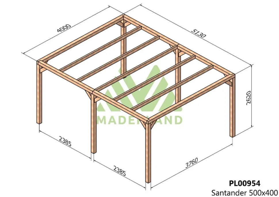 MADERLAND - Pergola en bois autoportante - modèle santander - 500 x 400 cm