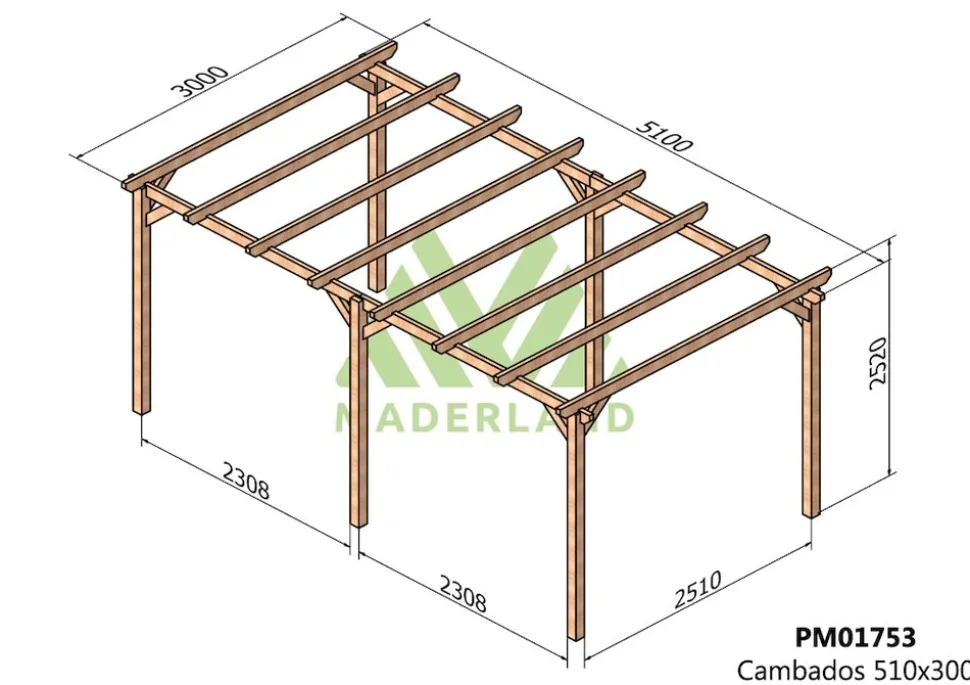 MADERLAND - Pergola en bois autoportante - modèle cambados - 510 x 300 cm