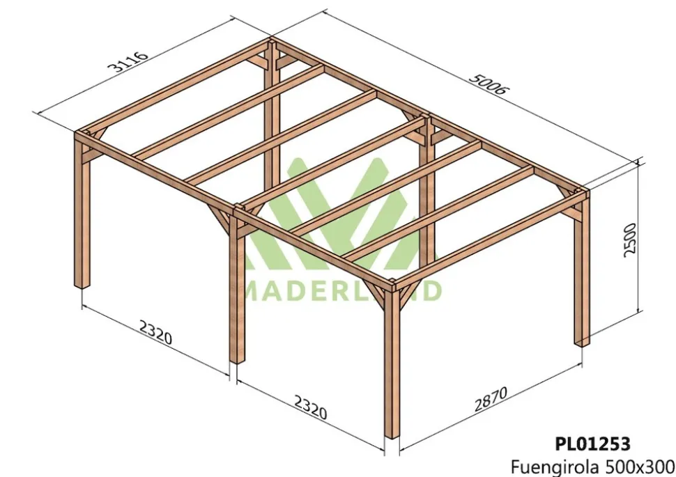 MADERLAND - Pergola en bois autoportante - modèle fuengirola - 500 x 300 cm