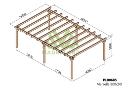 MADERLAND - Pergola en bois autoportante - modèle marsella - 800 x 500 cm