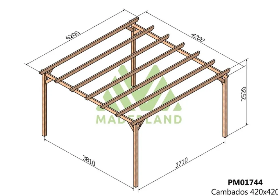 MADERLAND - Pergola en bois autoportante - modèle cambados - 420 x 420 cm