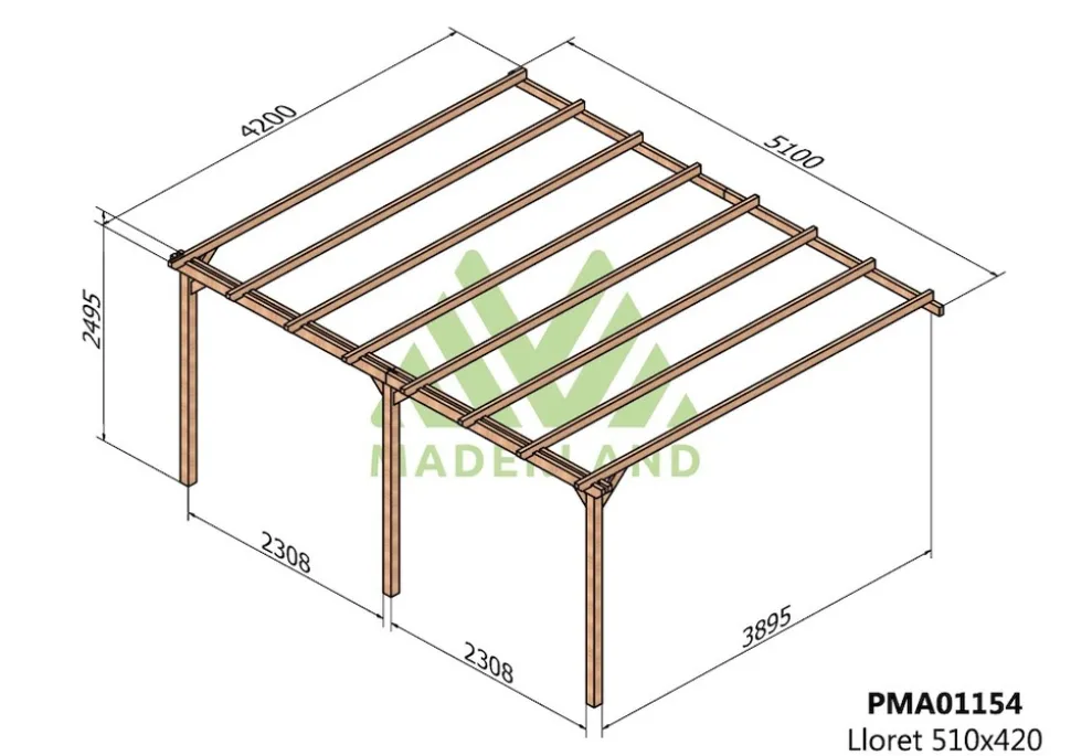 MADERLAND - Pergola en bois adossée - modèle lloret - 510 x 420 cm