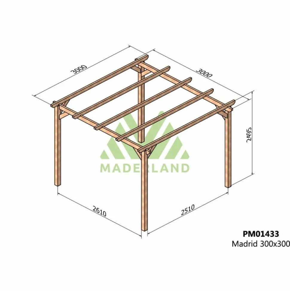 MADERLAND - Pergola en bois massif madrid 300 x 300 cm