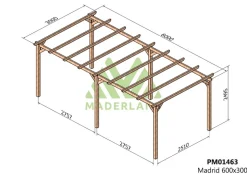MADERLAND - Pergola en bois autoportante - modèle madrid - 600 x 300 cm