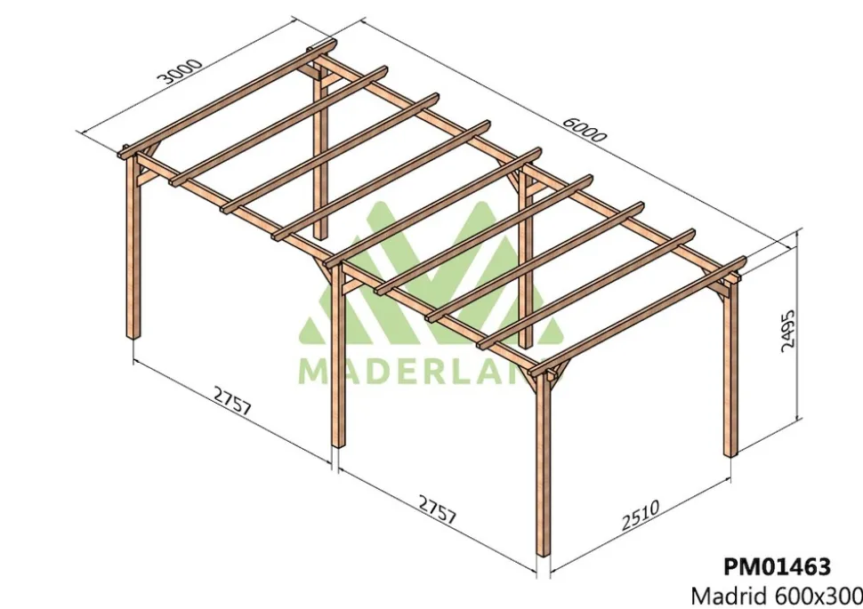 MADERLAND - Pergola en bois autoportante - modèle madrid - 600 x 300 cm