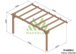 MADERLAND - Pergola en bois adossée - modèle palma - 500 x 300 cm