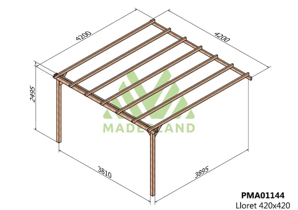 MADERLAND - Pergola en bois adossée - modèle lloret - 420 x 420 cm