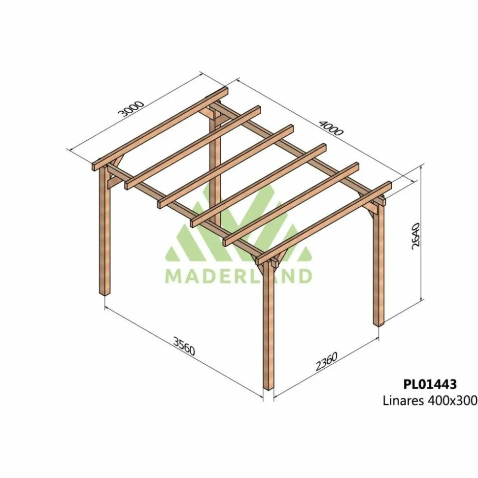 MADERLAND - Pergola en bois lamellé-collé linares 400 x 300 cm