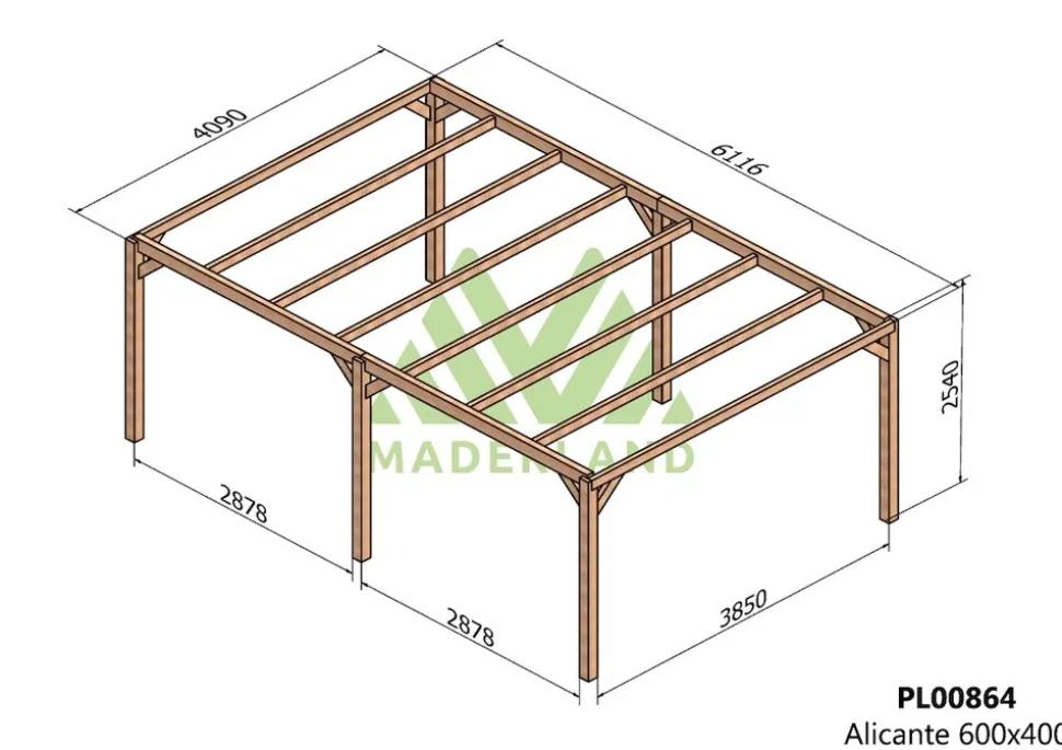 MADERLAND - Pergola en bois autoportante - modèle alicante - 600 x 400 cm