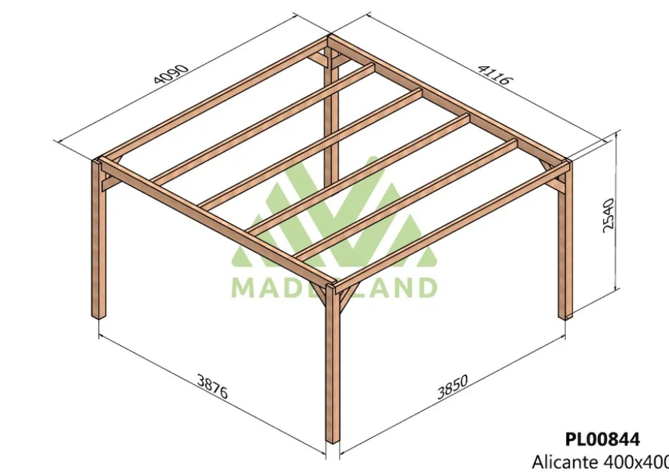MADERLAND - Pergola en bois autoportante - modèle alicante - 400 x 400 cm
