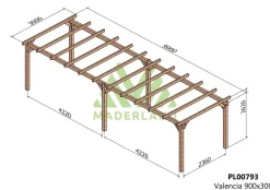 MADERLAND - Pergola en bois autoportante - modèle valencia - 900 x 300 cm