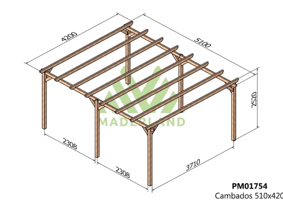 MADERLAND - Pergola en bois autoportante - modèle cambados - 510 x 420 cm