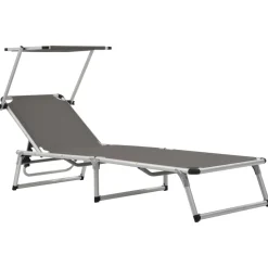 MAISON EXCLUSIVE - Chaise longue pliable avec toit aluminium et textilène gris