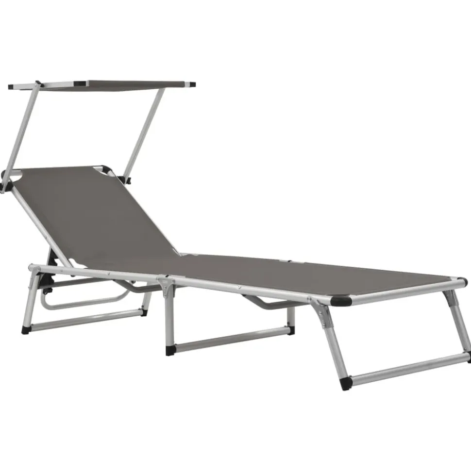MAISON EXCLUSIVE - Chaise longue pliable avec toit aluminium et textilène gris