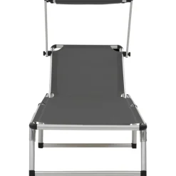 MAISON EXCLUSIVE - Chaise longue pliable avec toit aluminium et textilène gris