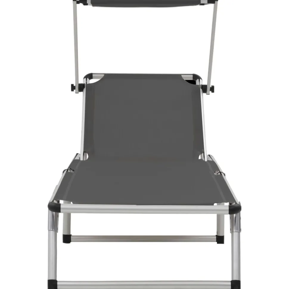 MAISON EXCLUSIVE - Chaise longue pliable avec toit aluminium et textilène gris