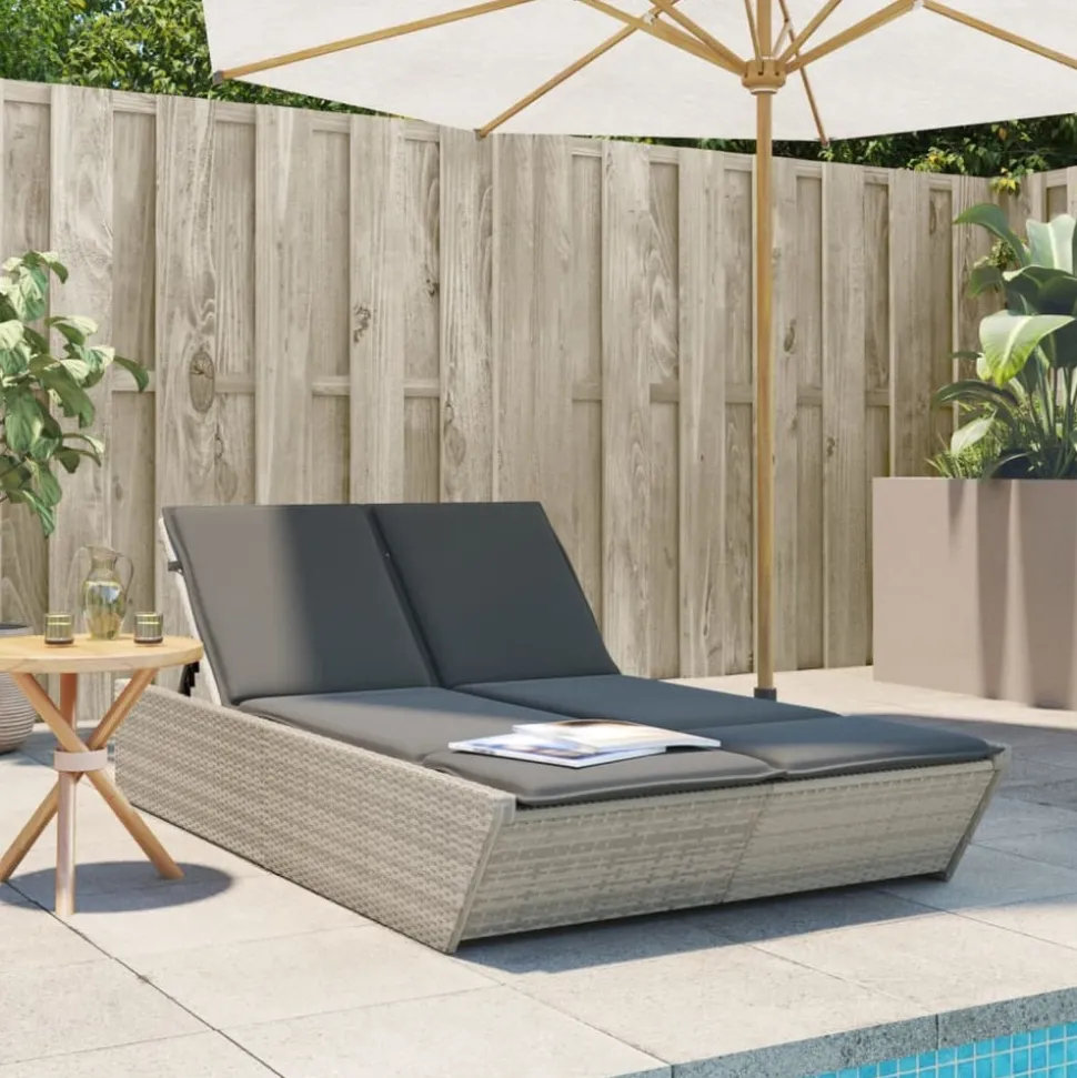 MAISON EXCLUSIVE - Chaise longue double avec coussins gris clair résine tressée