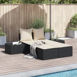 MAISON EXCLUSIVE - Chaise longue double avec coussins noir résine tressée