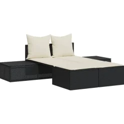 MAISON EXCLUSIVE - Chaise longue double avec coussins noir résine tressée