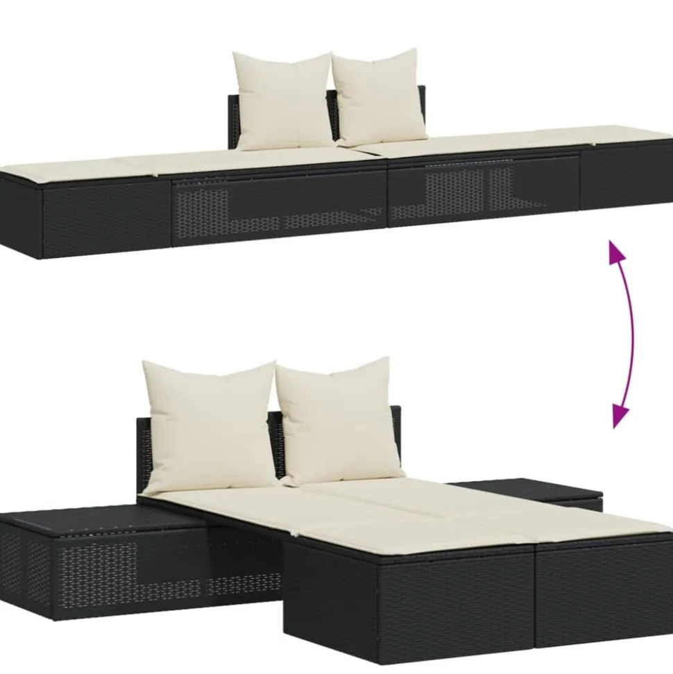MAISON EXCLUSIVE - Chaise longue double avec coussins noir résine tressée