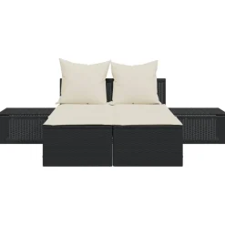 MAISON EXCLUSIVE - Chaise longue double avec coussins noir résine tressée