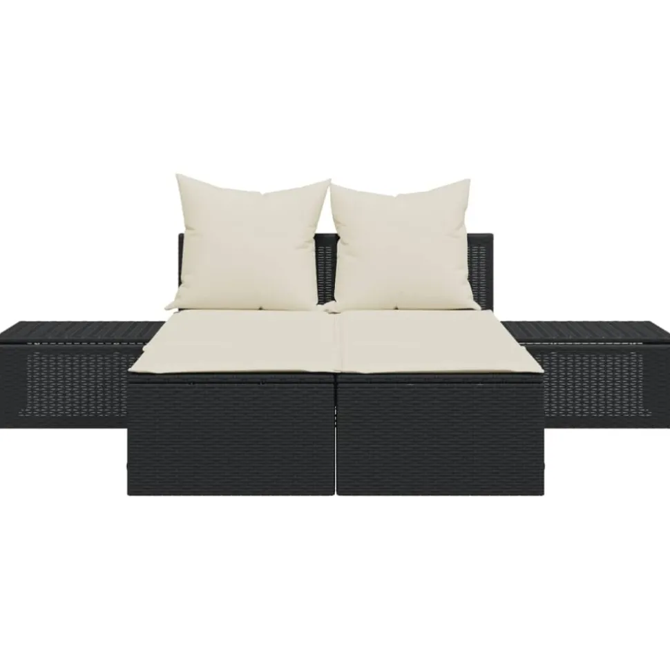 MAISON EXCLUSIVE - Chaise longue double avec coussins noir résine tressée