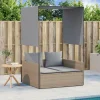 MAISON EXCLUSIVE - Chaise longue double avec toit et rideaux beige résine tressée