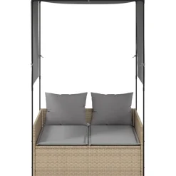 MAISON EXCLUSIVE - Chaise longue double avec toit et rideaux beige résine tressée