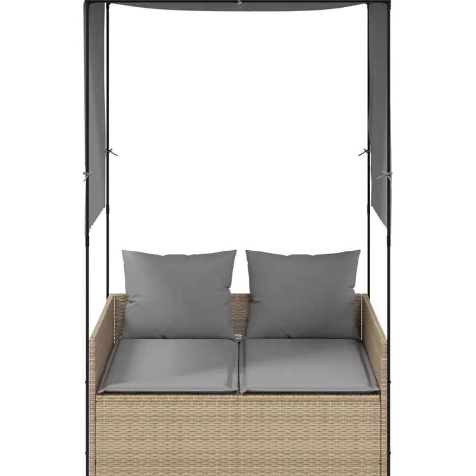 MAISON EXCLUSIVE - Chaise longue double avec toit et rideaux beige résine tressée