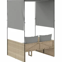 MAISON EXCLUSIVE - Chaise longue double avec toit et rideaux beige résine tressée