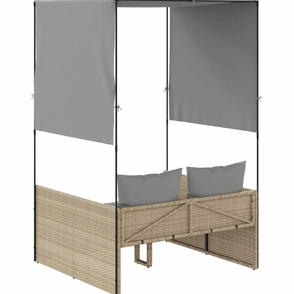 MAISON EXCLUSIVE - Chaise longue double avec toit et rideaux beige résine tressée