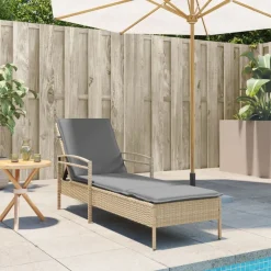 MAISON EXCLUSIVE - Chaise longue avec coussin beige 63x200x81 cm résine tressée