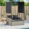 MAISON EXCLUSIVE - Chaise longue double avec toit et rideaux gris clair poly rotin
