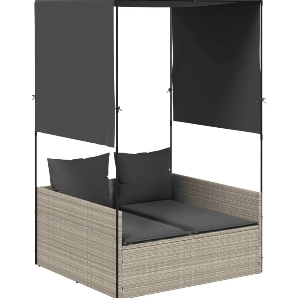 MAISON EXCLUSIVE - Chaise longue double avec toit et rideaux gris clair poly rotin