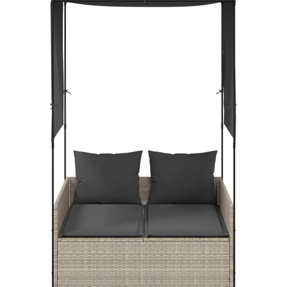 MAISON EXCLUSIVE - Chaise longue double avec toit et rideaux gris clair poly rotin