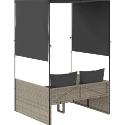 MAISON EXCLUSIVE - Chaise longue double avec toit et rideaux gris clair poly rotin