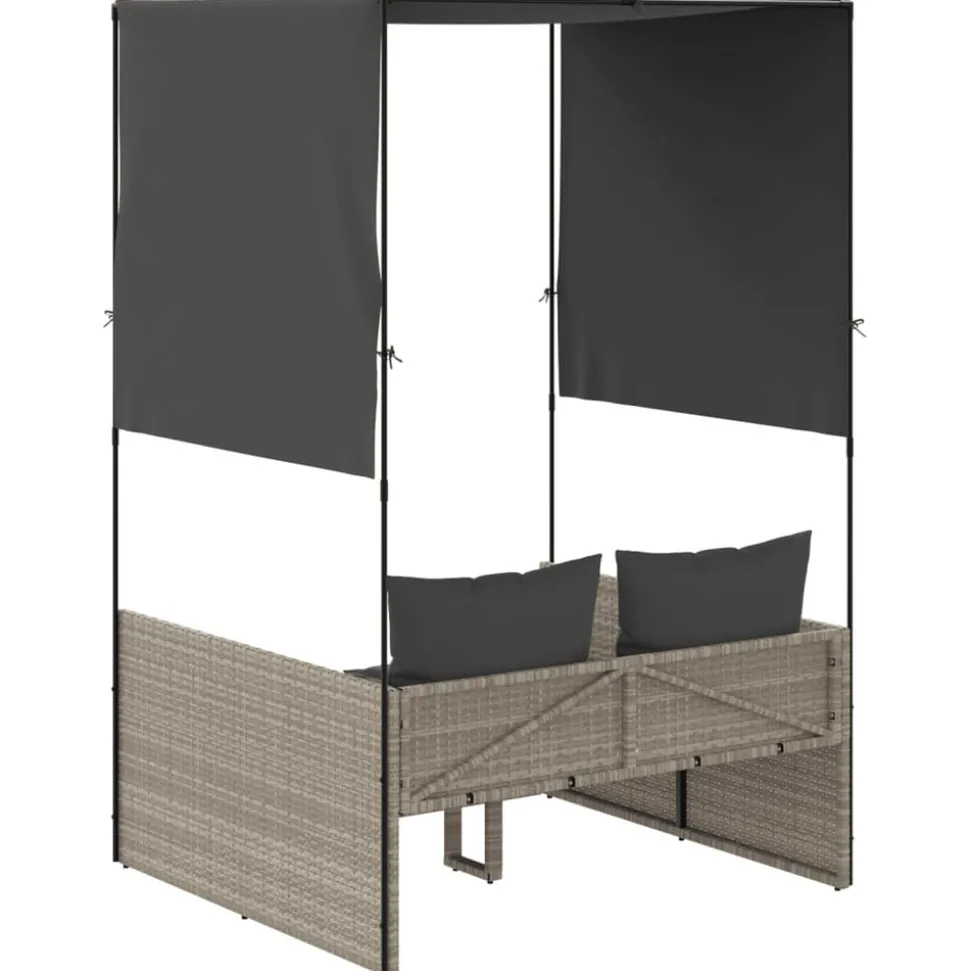 MAISON EXCLUSIVE - Chaise longue double avec toit et rideaux gris clair poly rotin